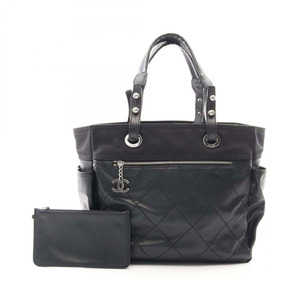 Chanel Paris Biarritz GM Tote Bag Handbag, Coated Canvas Leather, Women's, Bl...